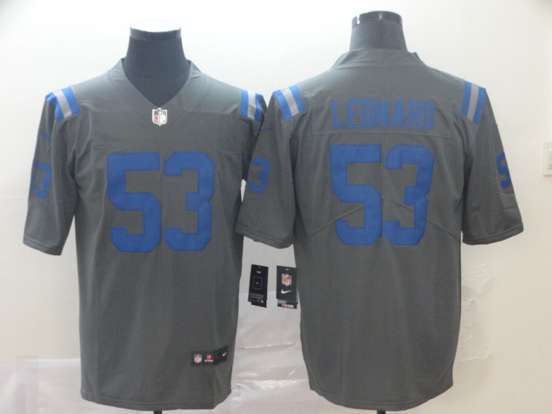 Men's Indianapolis Colts #53 Darius Leonard Gray Inverted Legend Stitched NFL Jersey